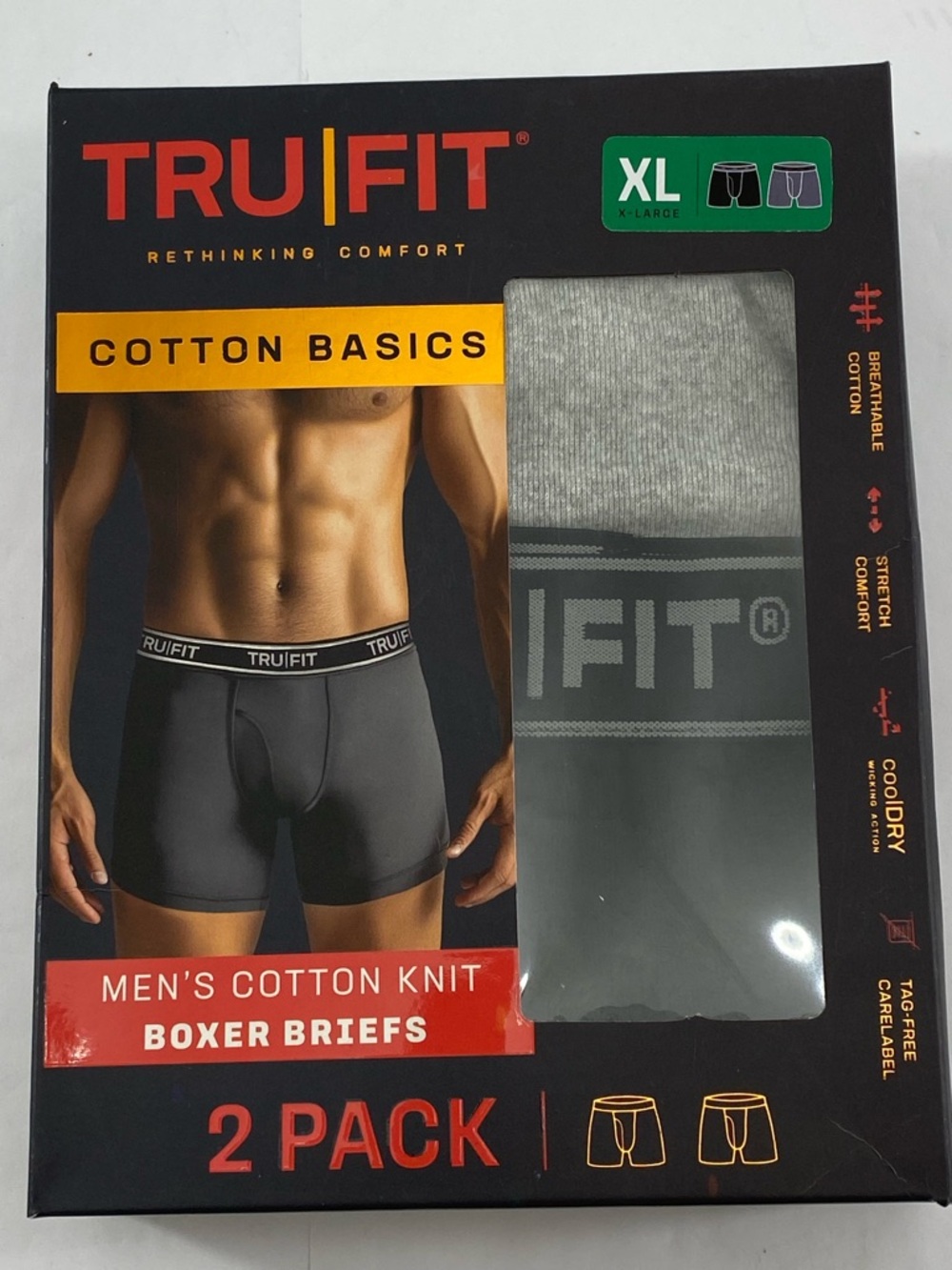 TRU|FIT Men's Cotton Knit Boxer Briefs Black & Gray (2 Pack) Men’s Size XL  NWT